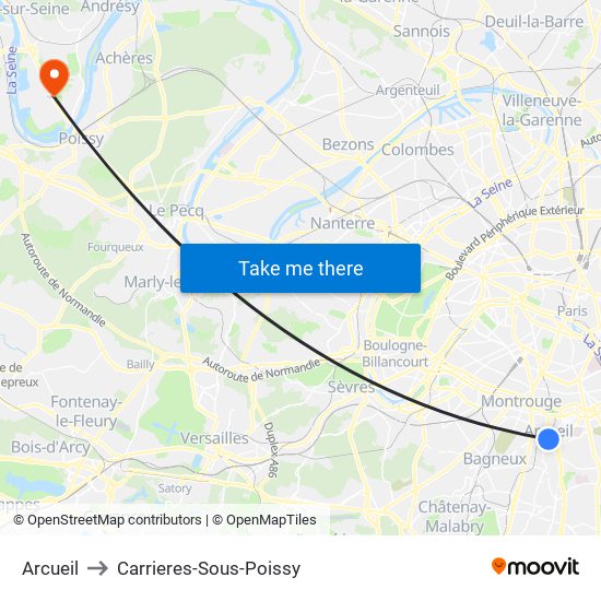 Arcueil to Carrieres-Sous-Poissy map