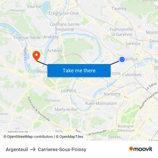 Argenteuil to Carrieres-Sous-Poissy map