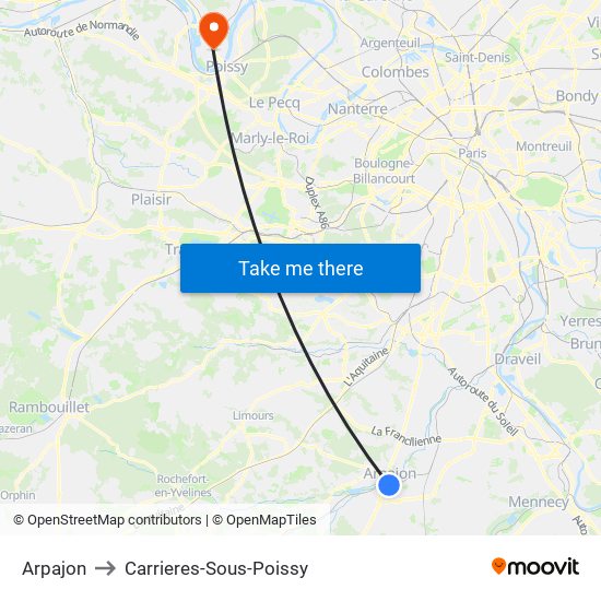 Arpajon to Carrieres-Sous-Poissy map