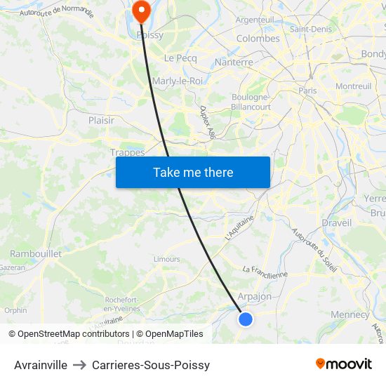 Avrainville to Carrieres-Sous-Poissy map