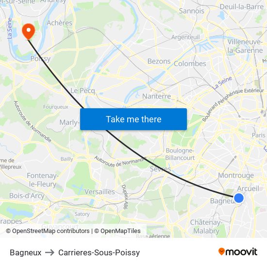 Bagneux to Carrieres-Sous-Poissy map