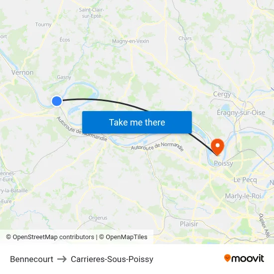 Bennecourt to Carrieres-Sous-Poissy map
