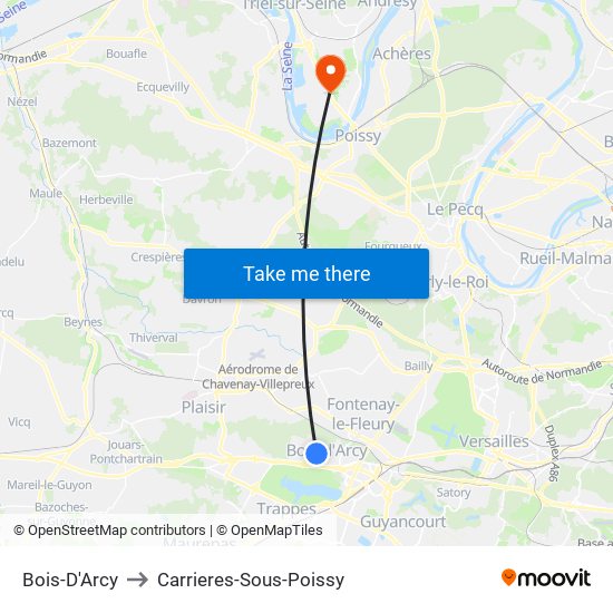 Bois-D'Arcy to Carrieres-Sous-Poissy map