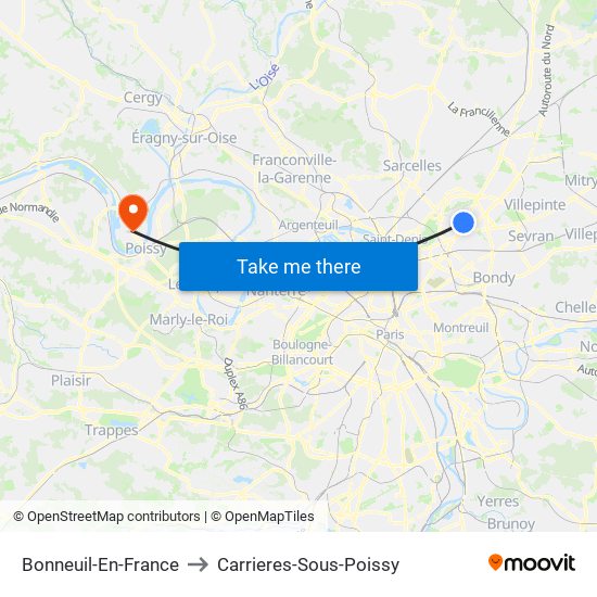 Bonneuil-En-France to Carrieres-Sous-Poissy map