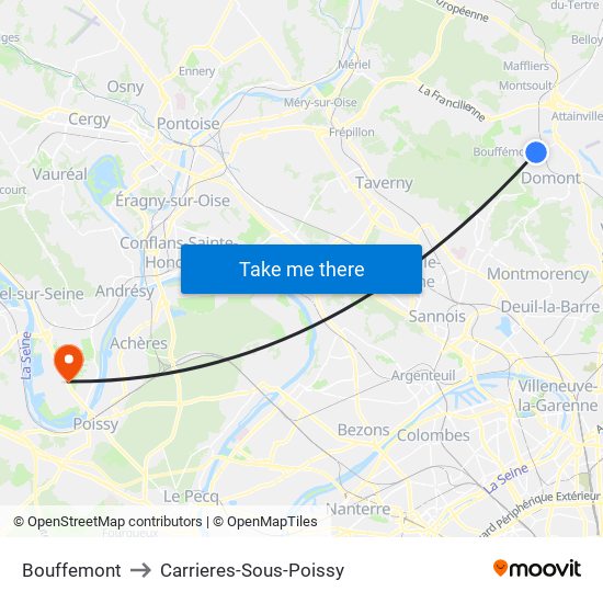 Bouffemont to Carrieres-Sous-Poissy map