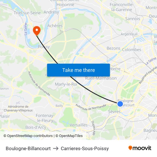 Boulogne-Billancourt to Carrieres-Sous-Poissy map