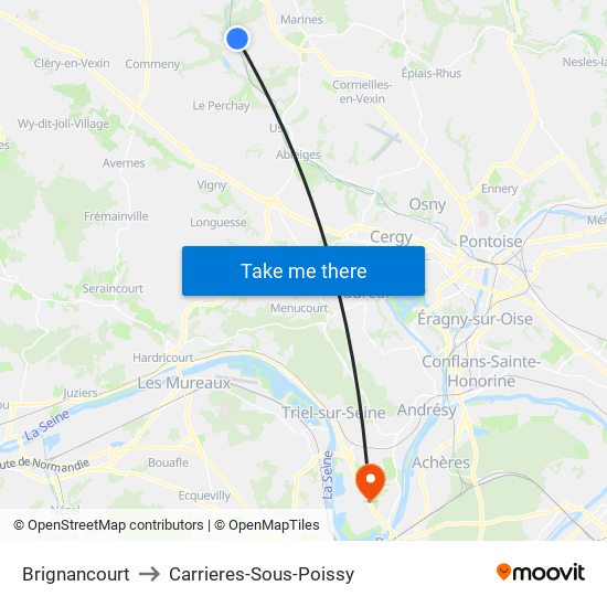 Brignancourt to Carrieres-Sous-Poissy map