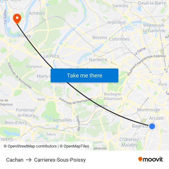 Cachan to Carrieres-Sous-Poissy map