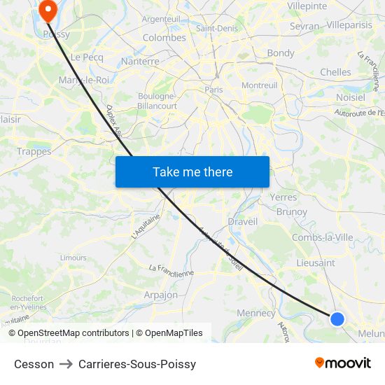 Cesson to Carrieres-Sous-Poissy map