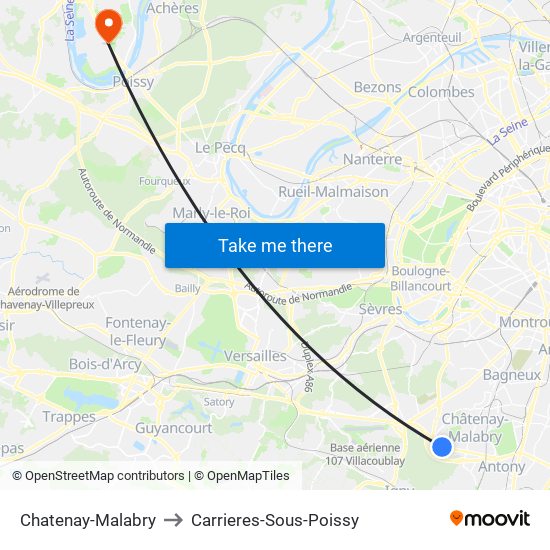 Chatenay-Malabry to Carrieres-Sous-Poissy map