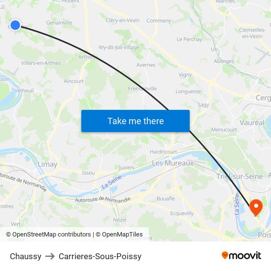 Chaussy to Carrieres-Sous-Poissy map