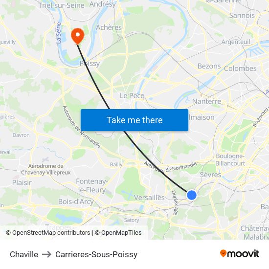 Chaville to Carrieres-Sous-Poissy map