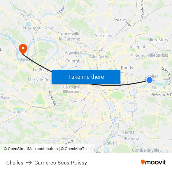 Chelles to Carrieres-Sous-Poissy map