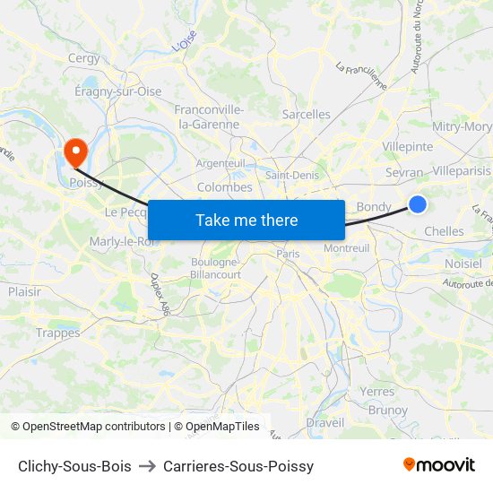 Clichy-Sous-Bois to Carrieres-Sous-Poissy map
