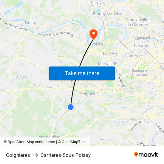 Coignieres to Carrieres-Sous-Poissy map