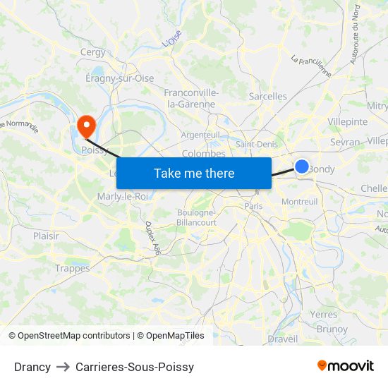 Drancy to Carrieres-Sous-Poissy map