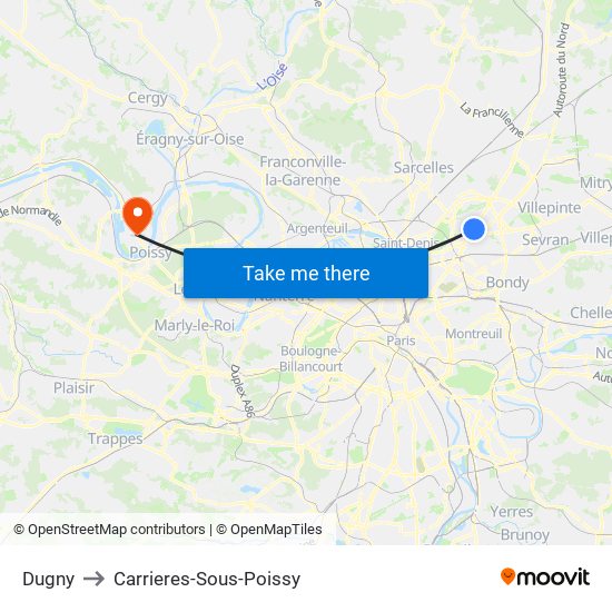 Dugny to Carrieres-Sous-Poissy map