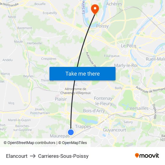 Elancourt to Carrieres-Sous-Poissy map