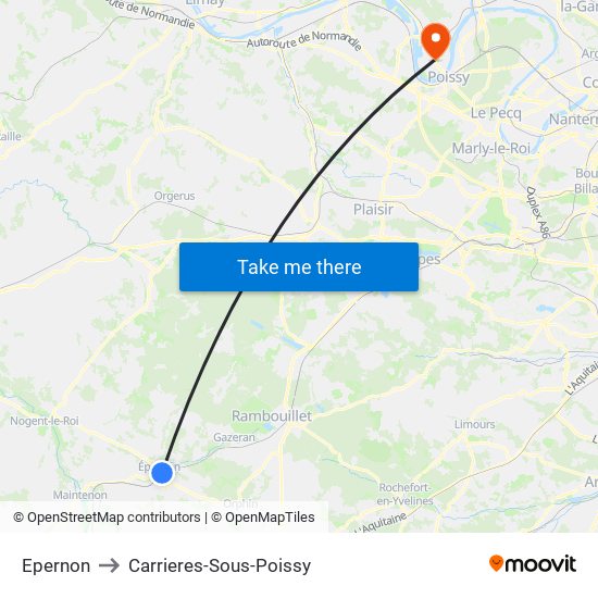Epernon to Carrieres-Sous-Poissy map