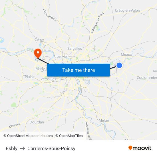 Esbly to Carrieres-Sous-Poissy map