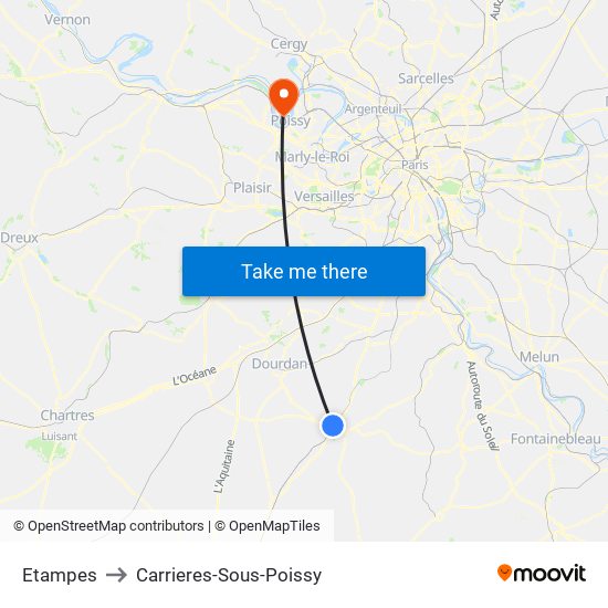 Etampes to Carrieres-Sous-Poissy map