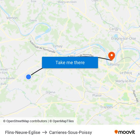 Flins-Neuve-Eglise to Carrieres-Sous-Poissy map