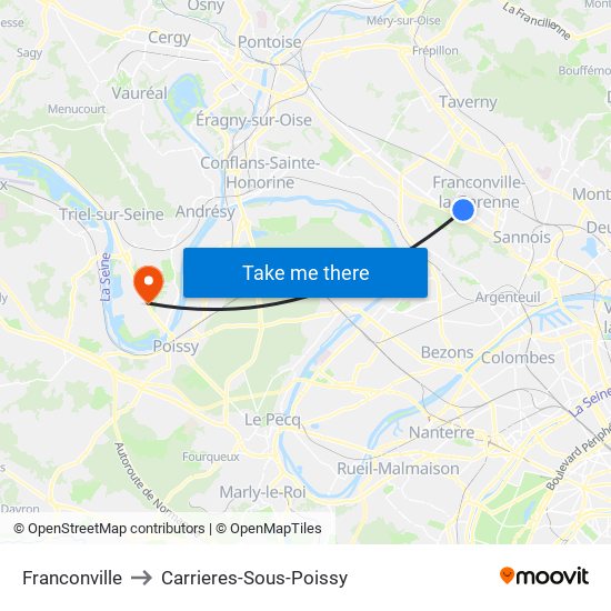 Franconville to Carrieres-Sous-Poissy map