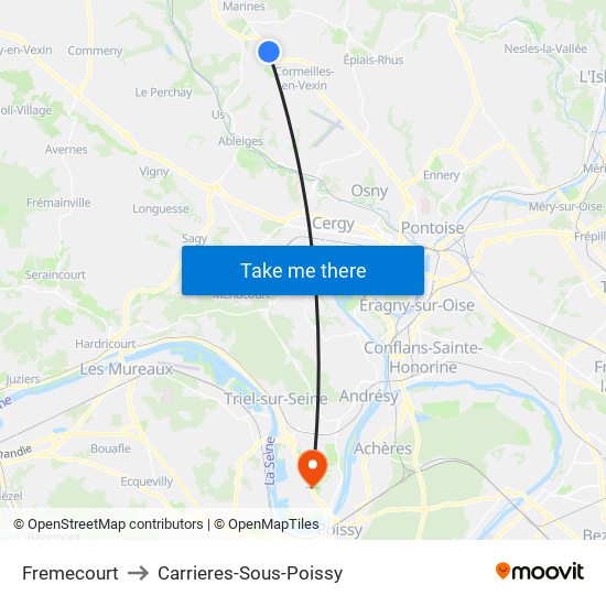 Fremecourt to Carrieres-Sous-Poissy map