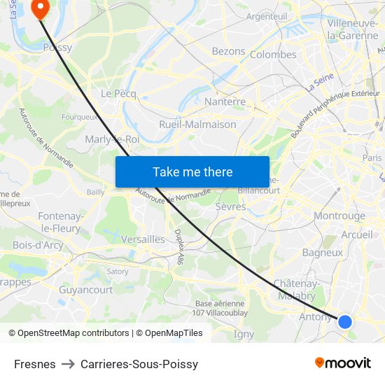 Fresnes to Carrieres-Sous-Poissy map