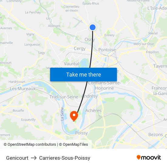 Genicourt to Carrieres-Sous-Poissy map