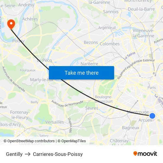 Gentilly to Carrieres-Sous-Poissy map