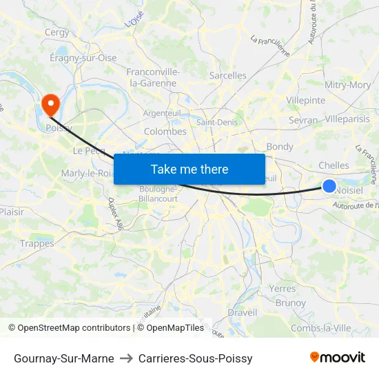 Gournay-Sur-Marne to Carrieres-Sous-Poissy map