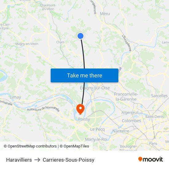 Haravilliers to Carrieres-Sous-Poissy map