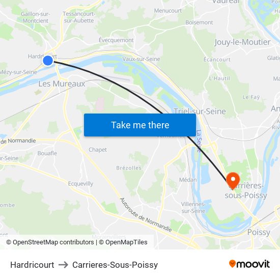 Hardricourt to Carrieres-Sous-Poissy map