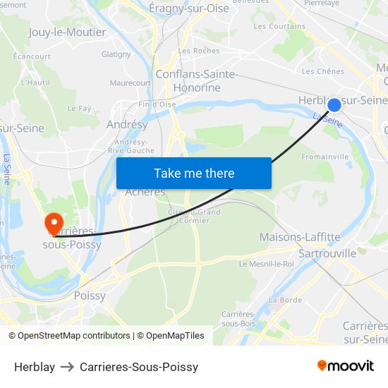 Herblay to Carrieres-Sous-Poissy map