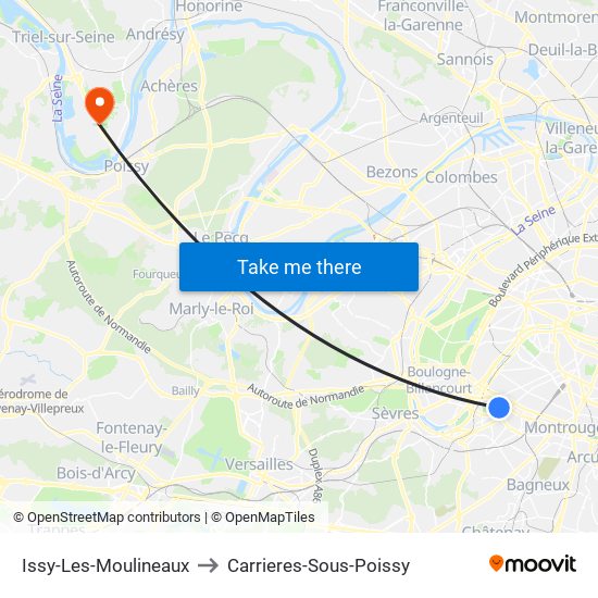 Issy-Les-Moulineaux to Carrieres-Sous-Poissy map