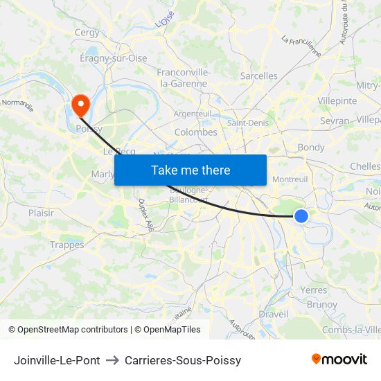 Joinville-Le-Pont to Carrieres-Sous-Poissy map
