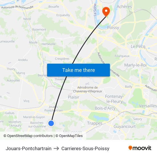 Jouars-Pontchartrain to Carrieres-Sous-Poissy map