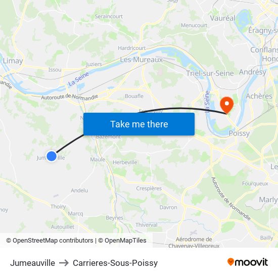 Jumeauville to Carrieres-Sous-Poissy map