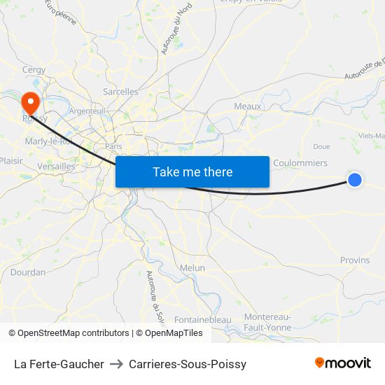 La Ferte-Gaucher to Carrieres-Sous-Poissy map