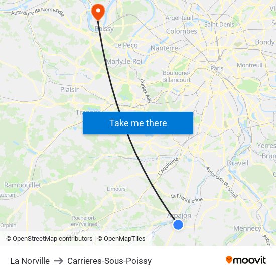 La Norville to Carrieres-Sous-Poissy map