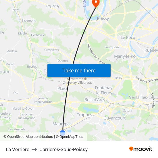 La Verriere to Carrieres-Sous-Poissy map