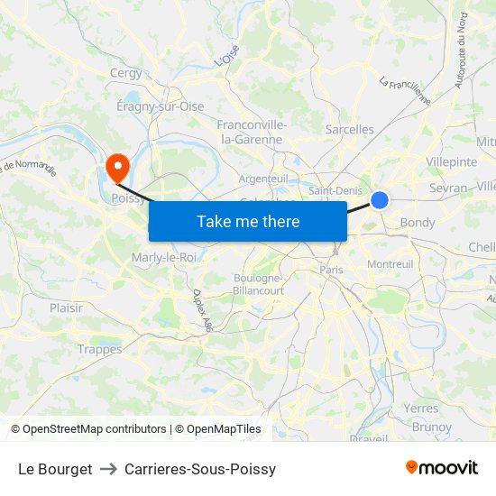 Le Bourget to Carrieres-Sous-Poissy map