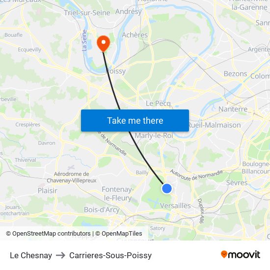 Le Chesnay to Carrieres-Sous-Poissy map