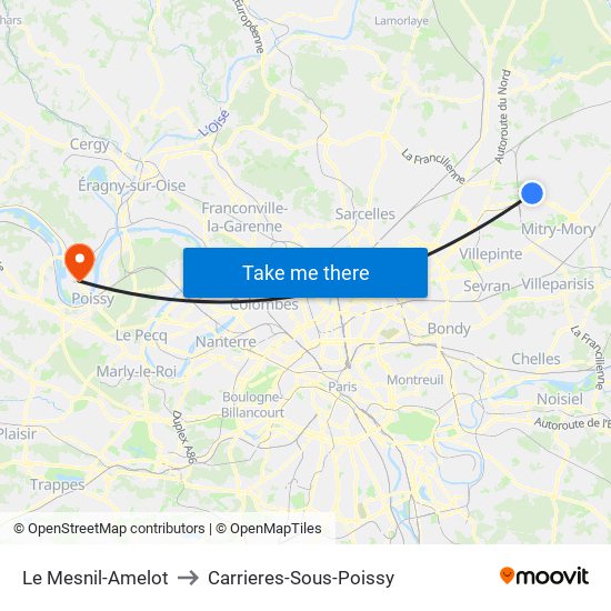 Le Mesnil-Amelot to Carrieres-Sous-Poissy map