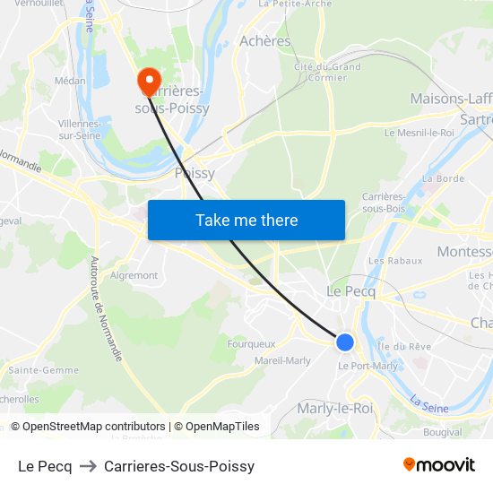 Le Pecq to Carrieres-Sous-Poissy map