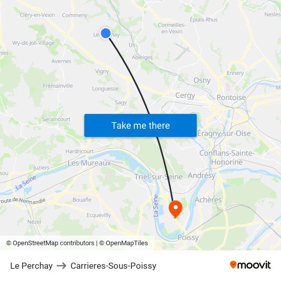 Le Perchay to Carrieres-Sous-Poissy map