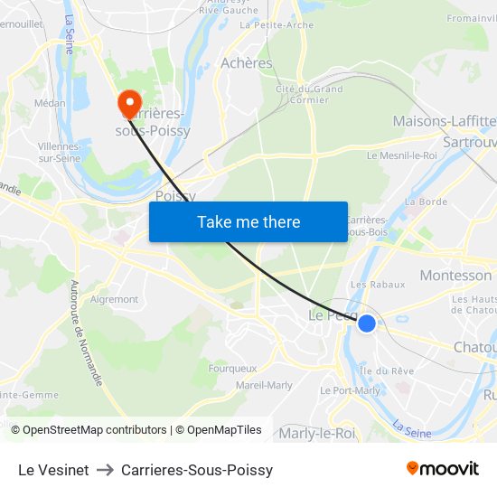 Le Vesinet to Carrieres-Sous-Poissy map