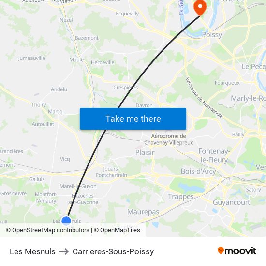 Les Mesnuls to Carrieres-Sous-Poissy map