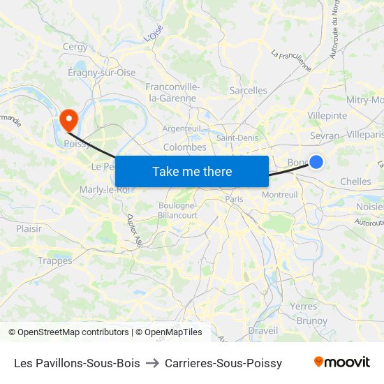 Les Pavillons-Sous-Bois to Carrieres-Sous-Poissy map